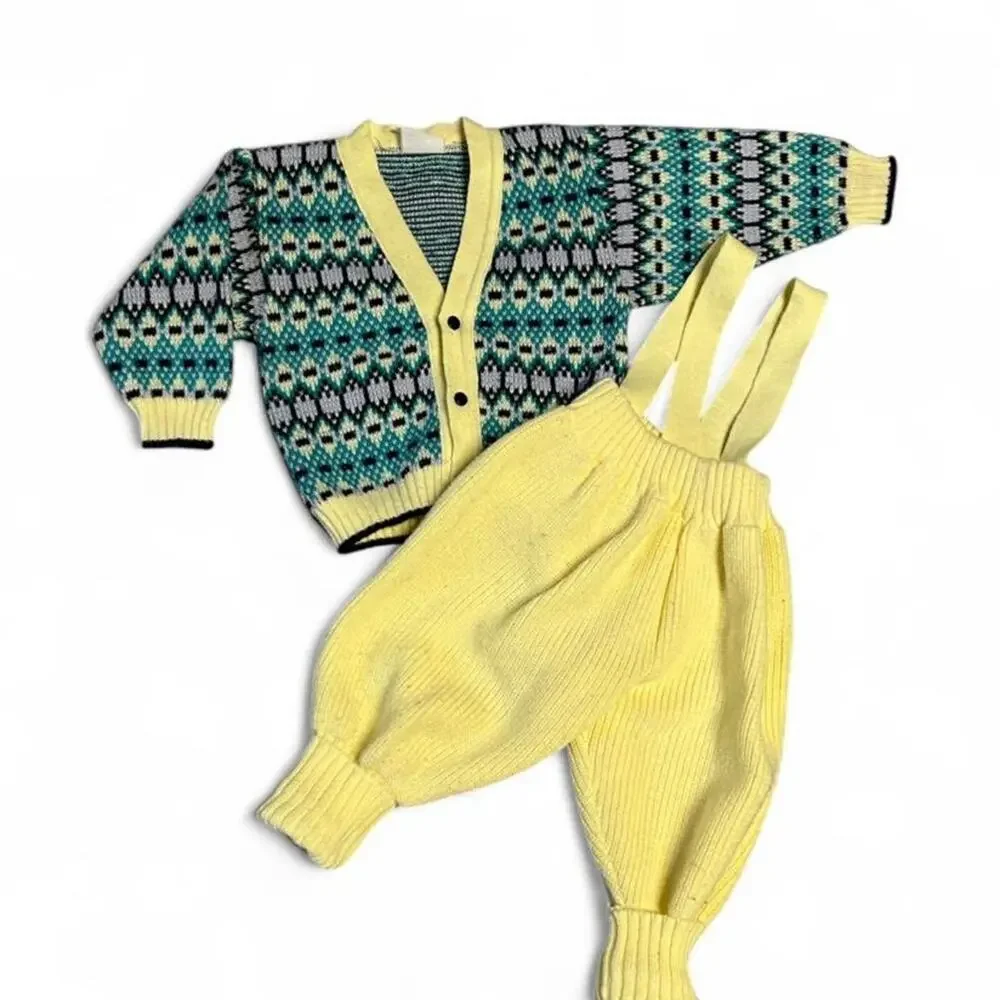 18 month vintage knit Bambou winter cardigan and overalls matching set